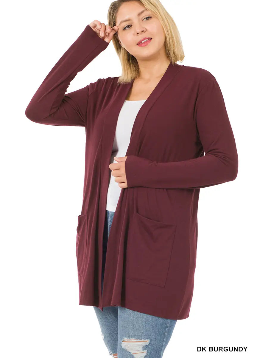 Slouchy Pocket Open Cardigan - Burgundy