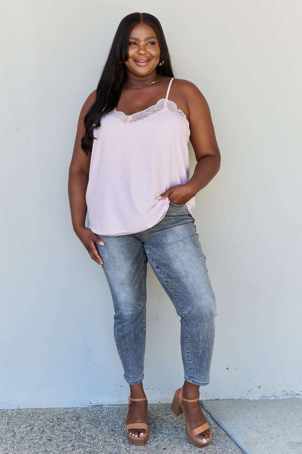 HEYSON Dainty & Sweet Full Size Lace V-Neck Cami Top