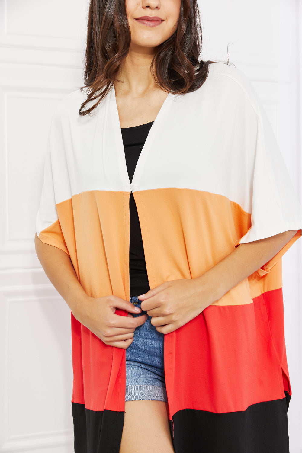 Culture Code Full Size Color Block Short Sleeve Cardigan