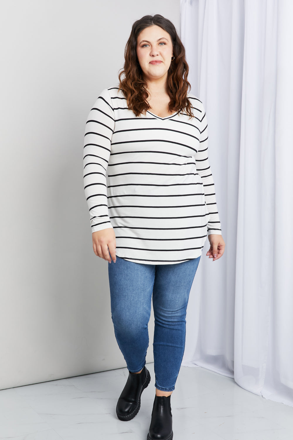Zenana Striped V-Neck Long Sleeve Top