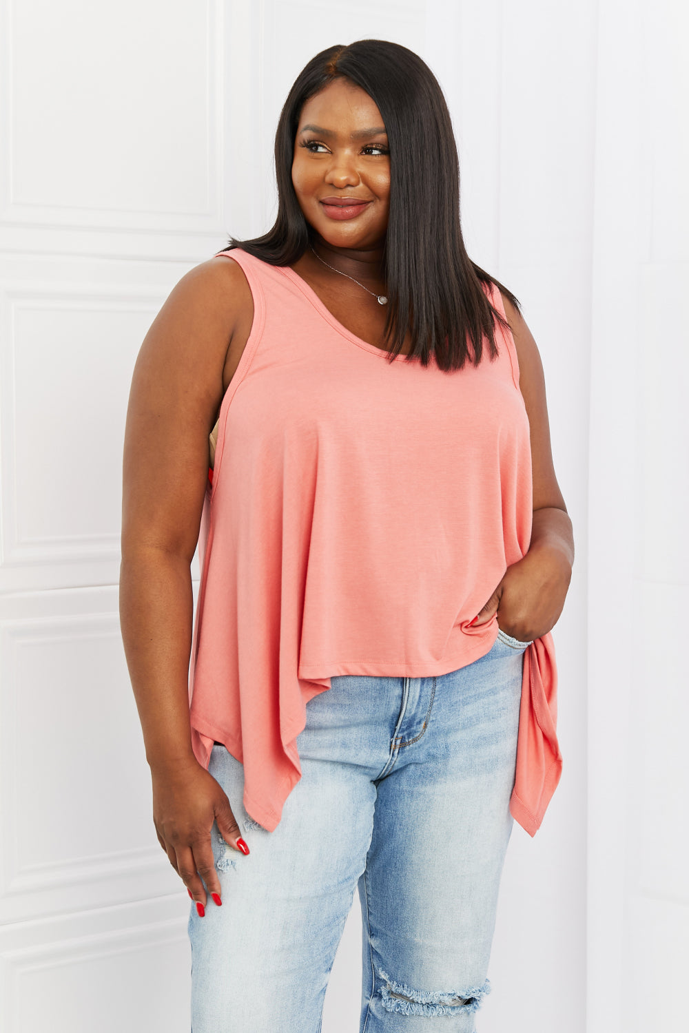 Zenana Feel The Sun Shark Bite Hem Top