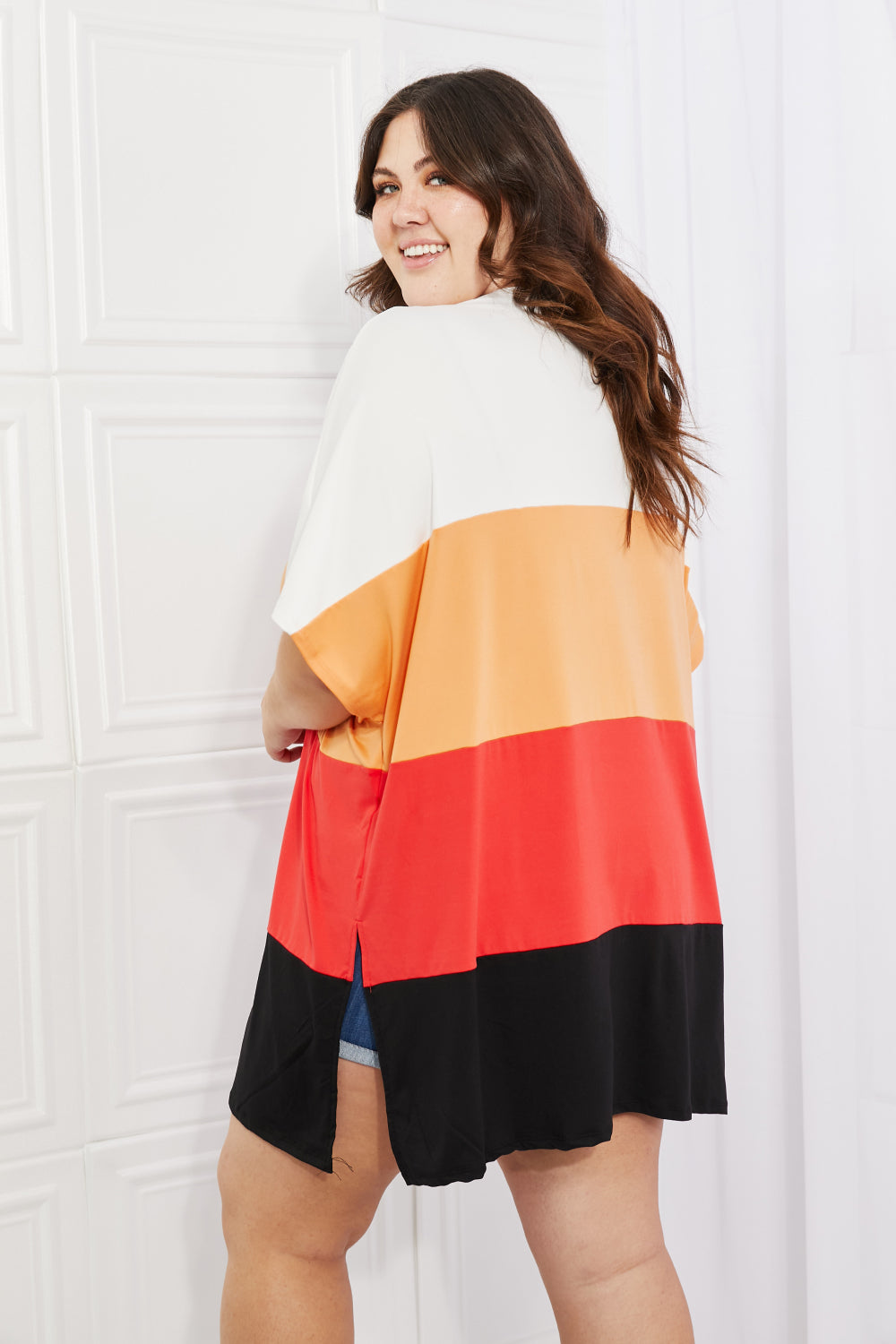 Culture Code Full Size Color Block Short Sleeve Cardigan