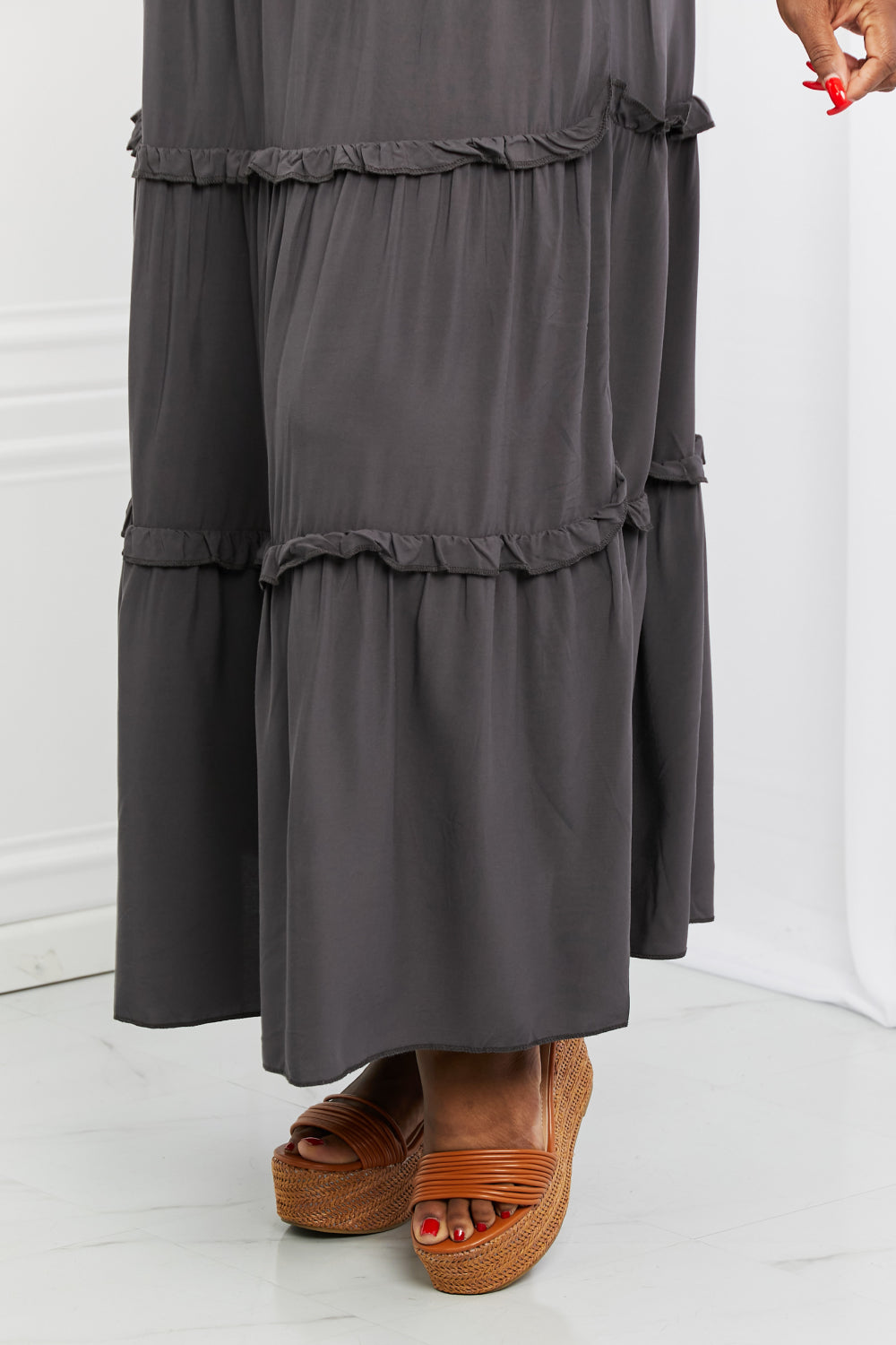 Zenana Summer Days Ruffled Maxi Skirt in Ash Grey