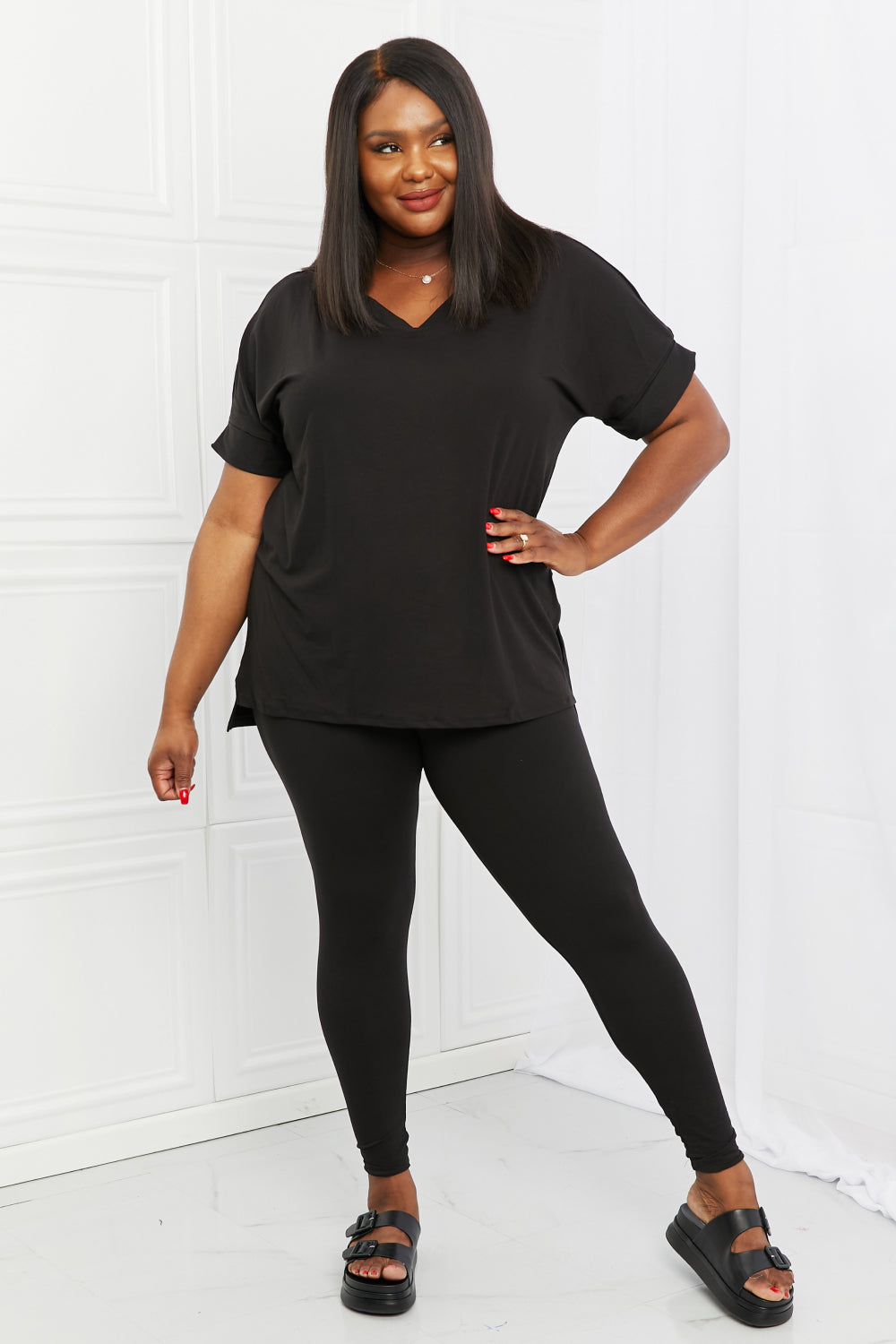 Zenana Self Love Brushed DTY Microfiber Lounge Set in Black
