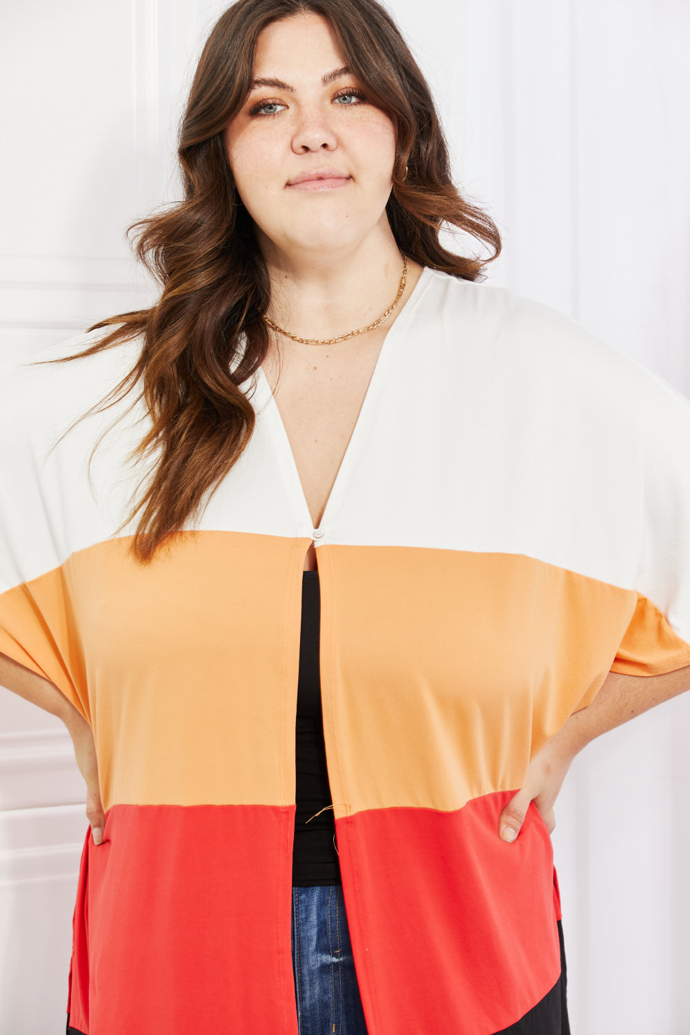 Culture Code Full Size Color Block Short Sleeve Cardigan