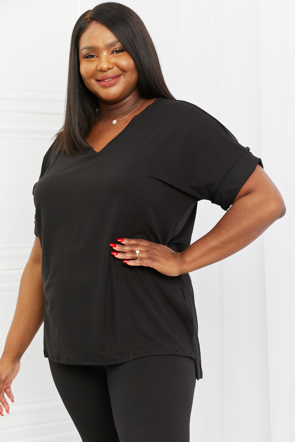 Zenana Self Love Brushed DTY Microfiber Lounge Set in Black