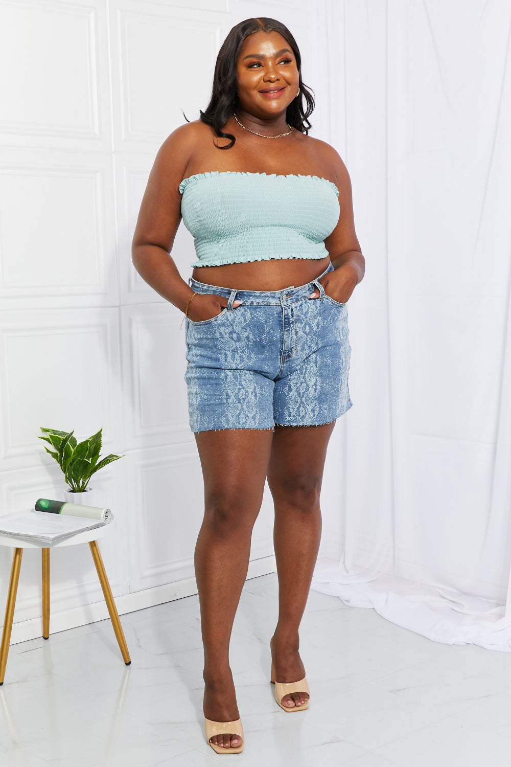 Judy Blue Lynda Snakeskin Cutoff Shorts