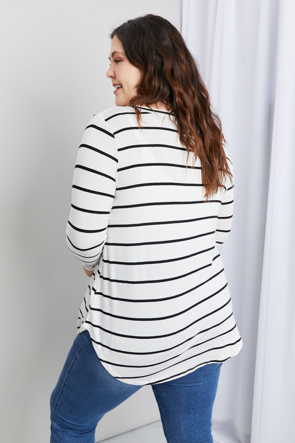 Zenana Striped V-Neck Long Sleeve Top
