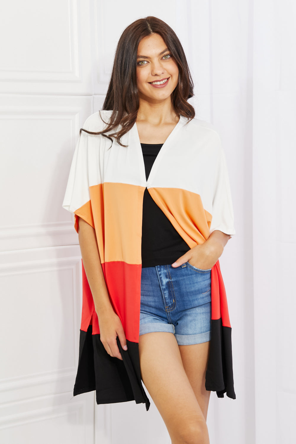 Culture Code Full Size Color Block Short Sleeve Cardigan