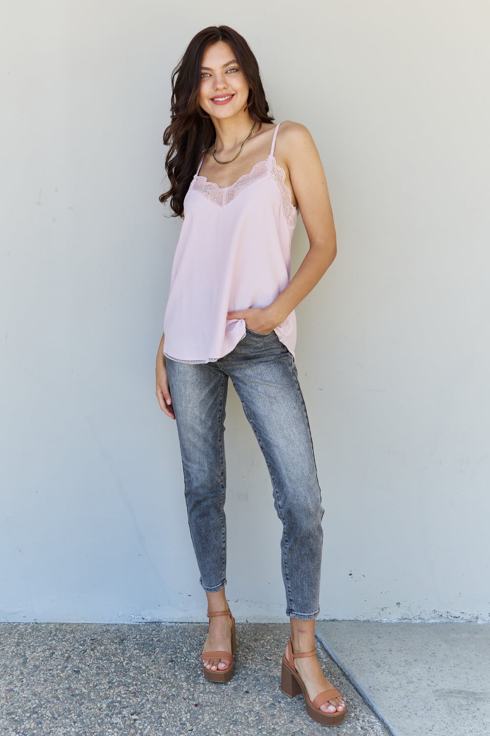 HEYSON Dainty & Sweet Full Size Lace V-Neck Cami Top