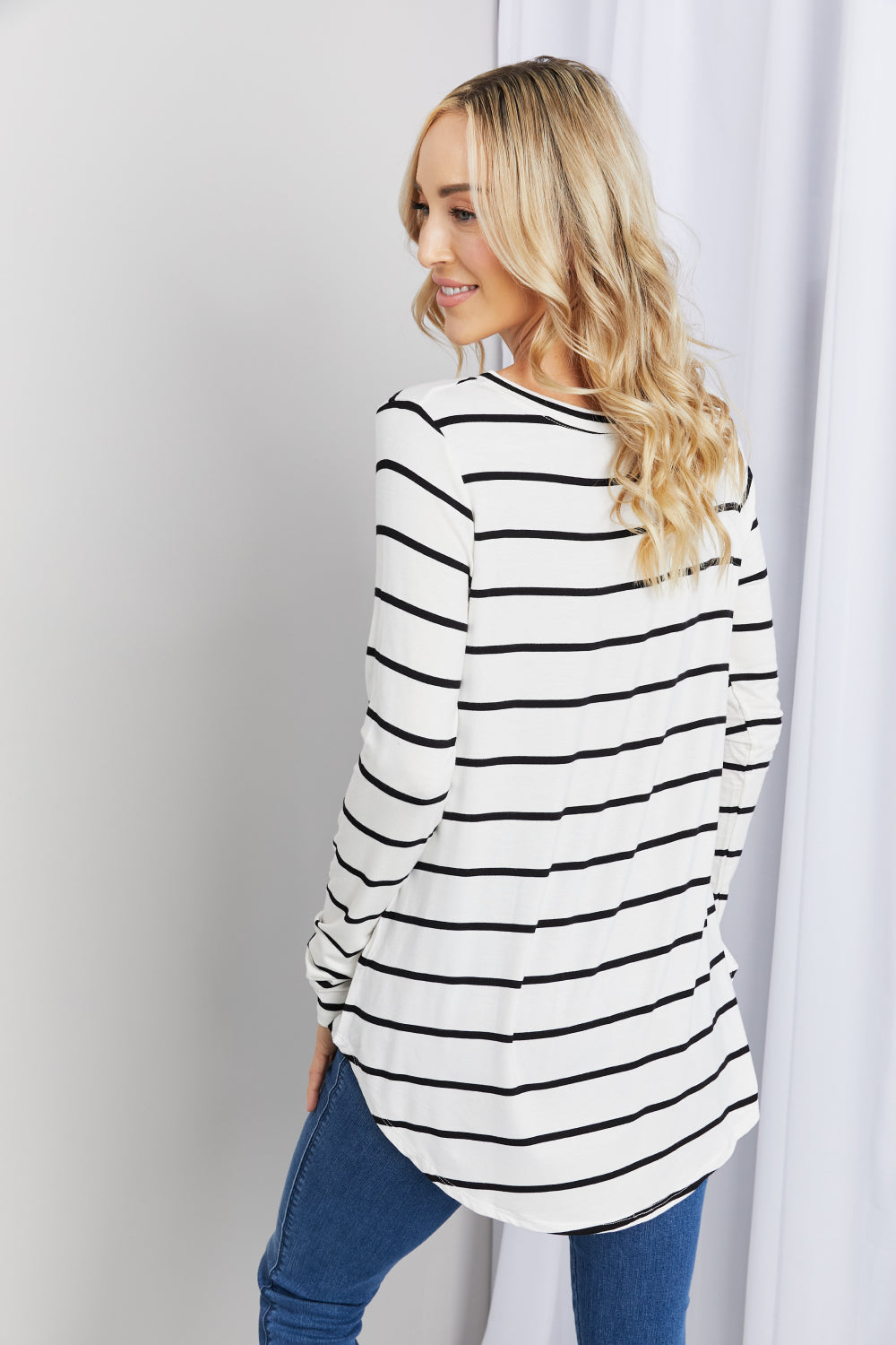 Zenana Striped V-Neck Long Sleeve Top
