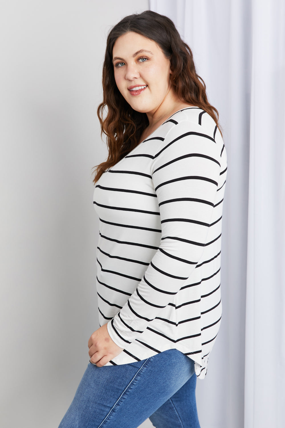 Zenana Striped V-Neck Long Sleeve Top