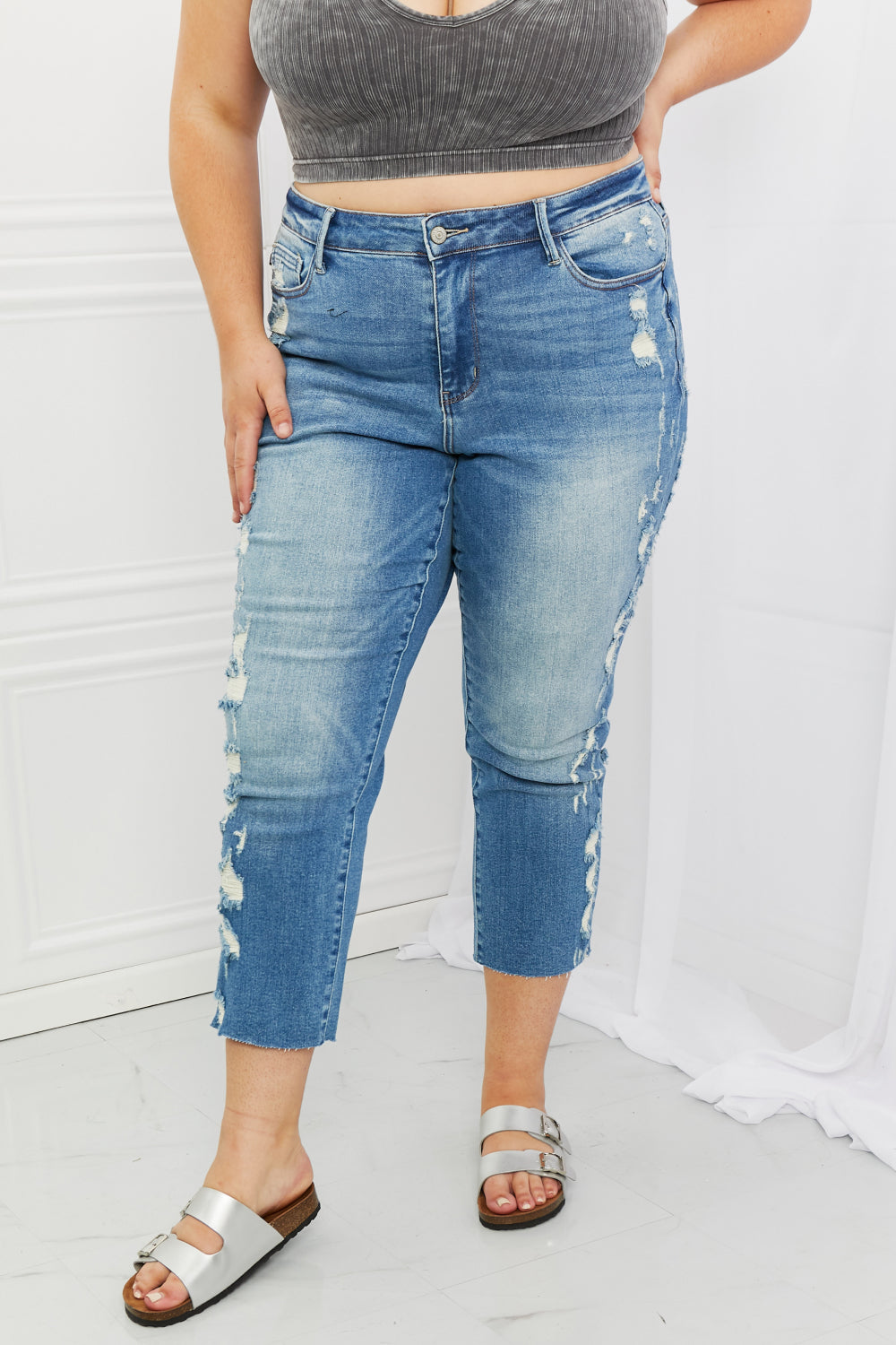 Judy Blue Laila Straight Leg Distressed Jeans