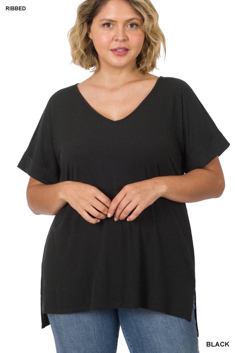V-Neck Ribbed Top