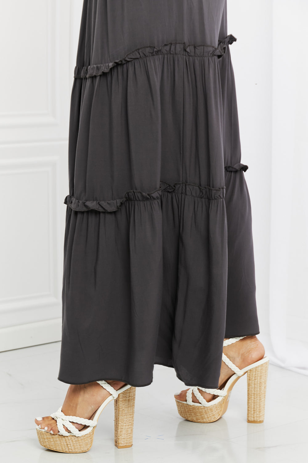 Zenana Summer Days Ruffled Maxi Skirt in Ash Grey