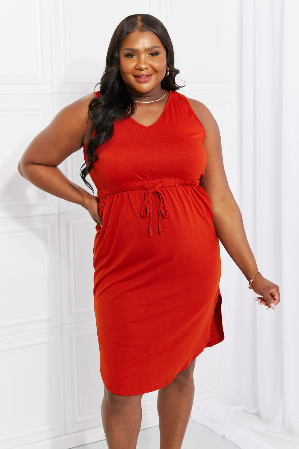 Zenana Follow Me Drawstring Sleeveless Dress