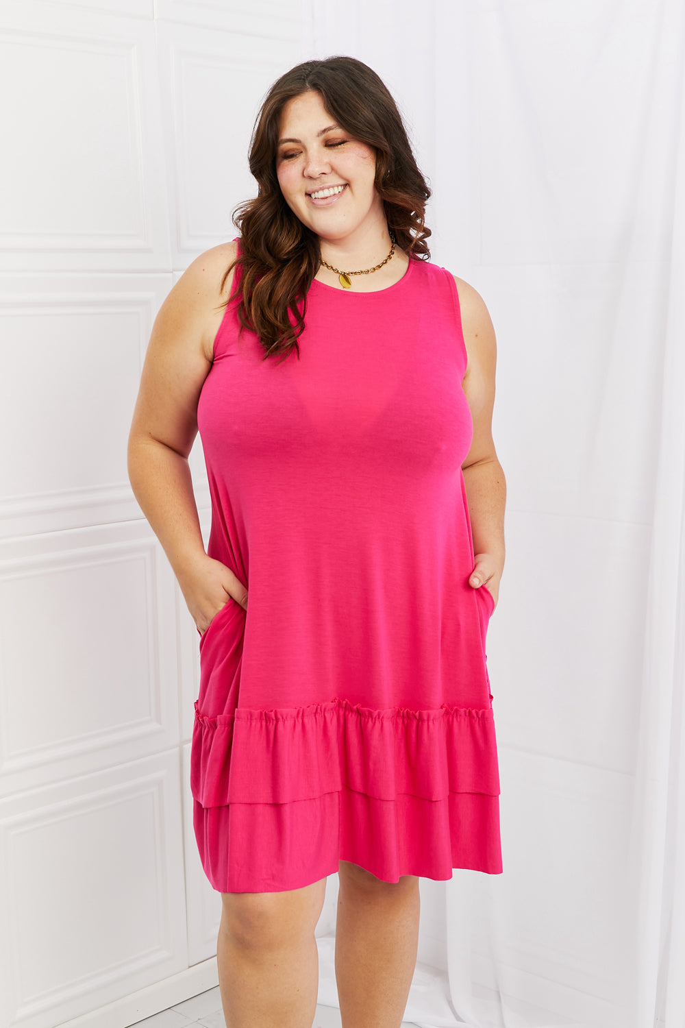 Zenana In The Groove Sleeveless Ruffle Dress