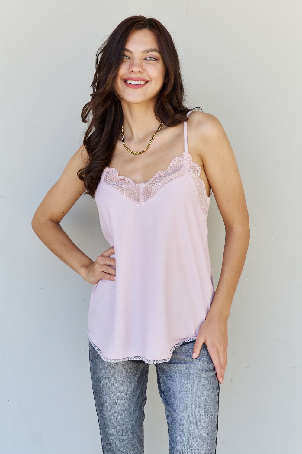 HEYSON Dainty & Sweet Full Size Lace V-Neck Cami Top