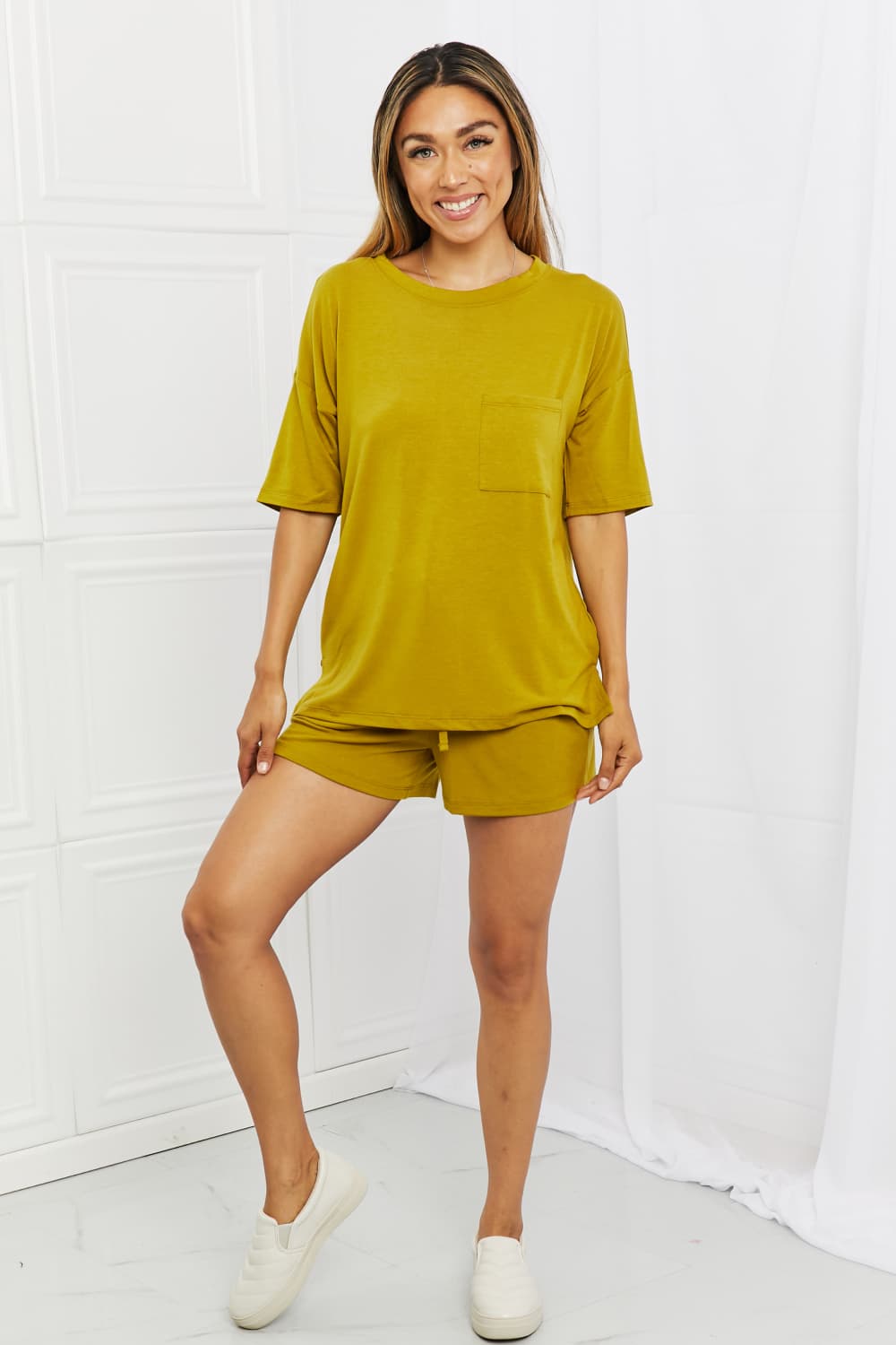 Zenana In The Moment Lounge Set in Olive Mustard