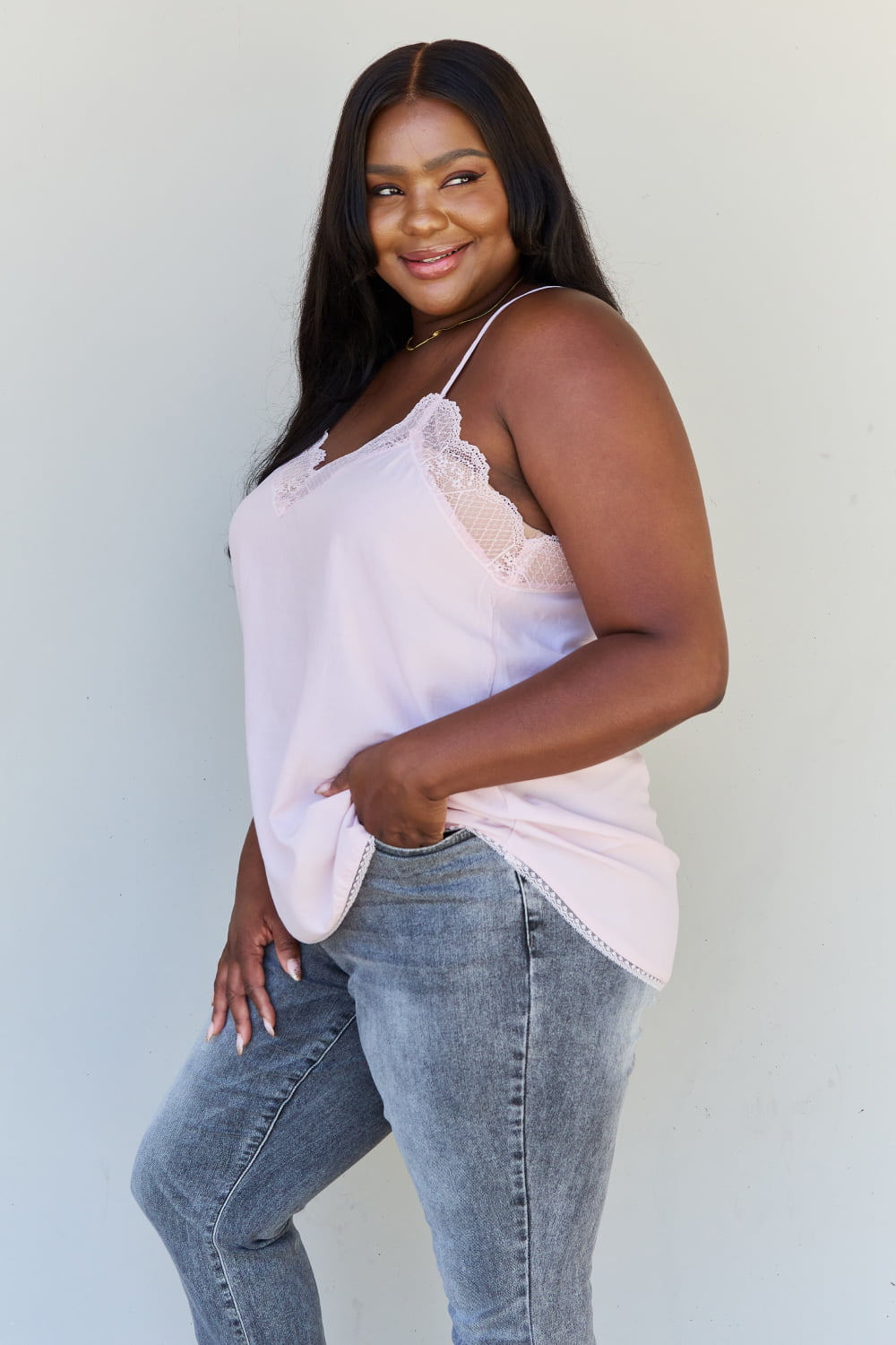 HEYSON Dainty & Sweet Full Size Lace V-Neck Cami Top