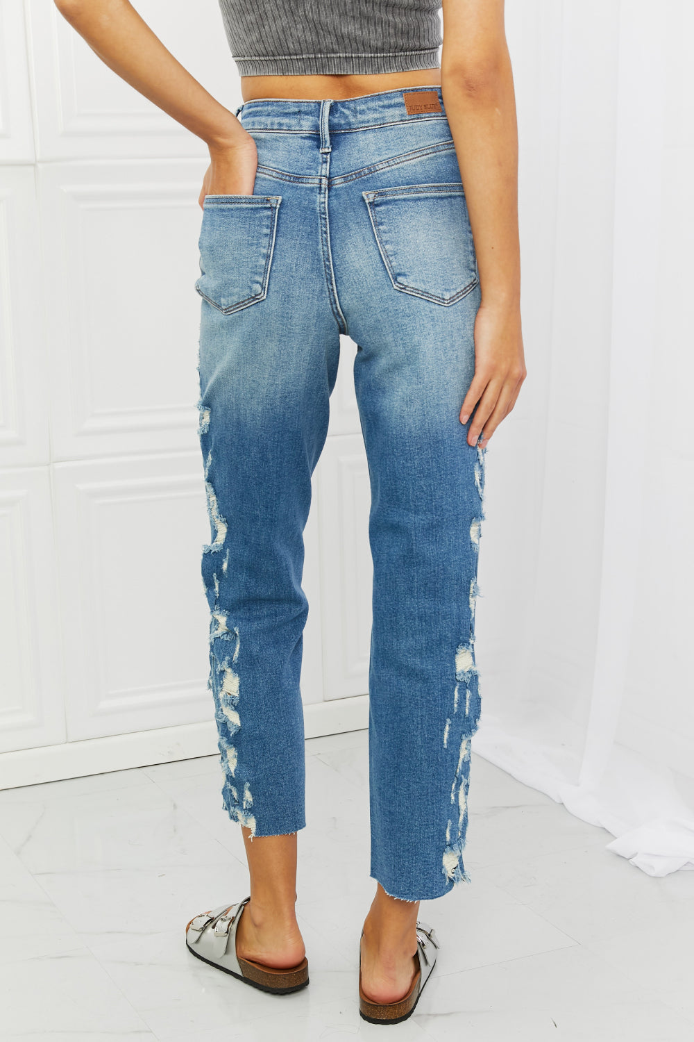 Judy Blue Laila Straight Leg Distressed Jeans