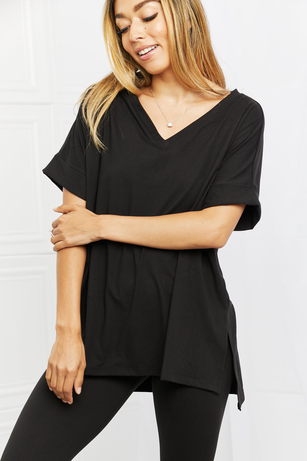 Zenana Self Love Brushed DTY Microfiber Lounge Set in Black