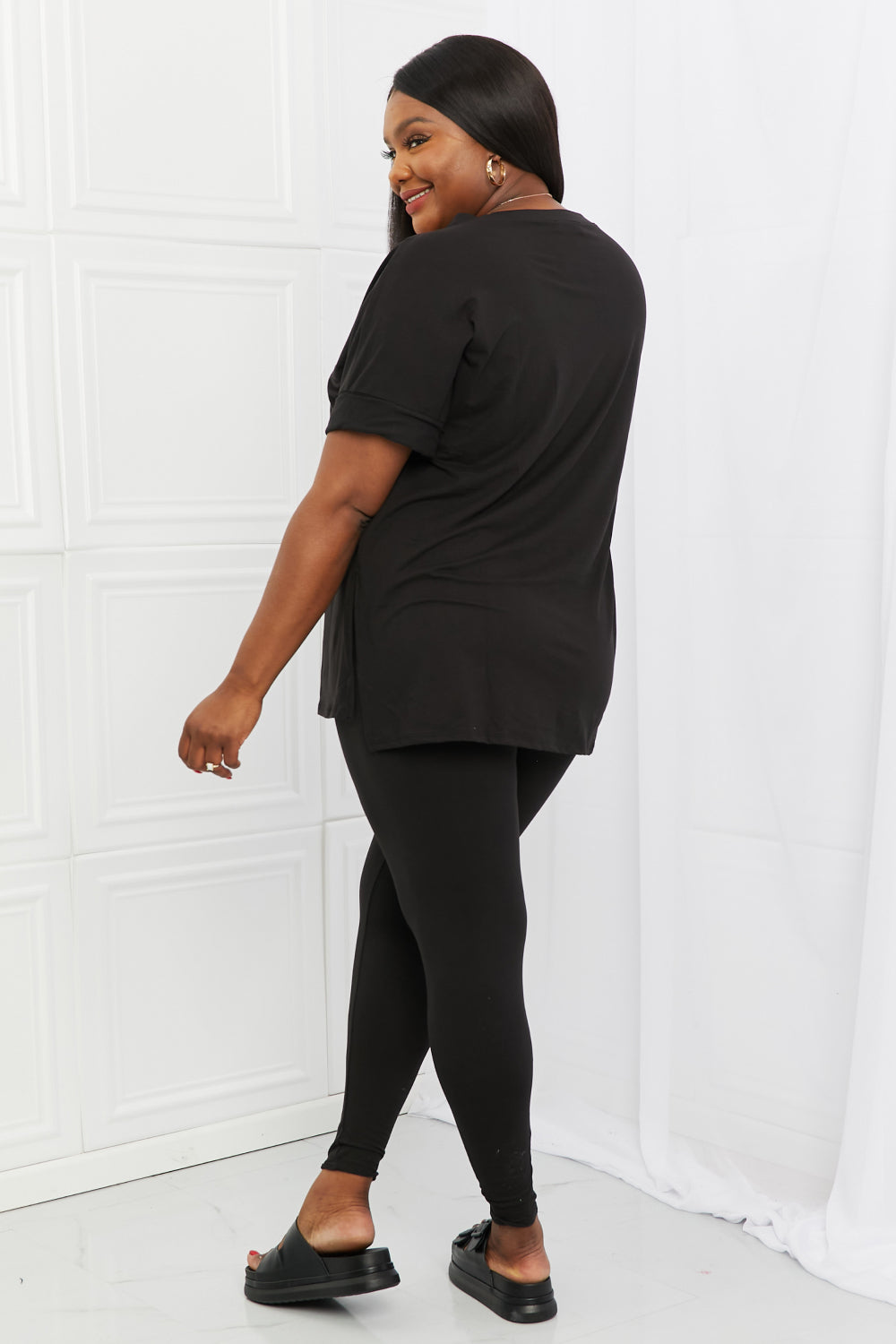 Zenana Self Love Brushed DTY Microfiber Lounge Set in Black