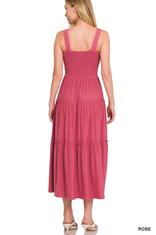 Smocked Tiered Midi Dress: Small-XL