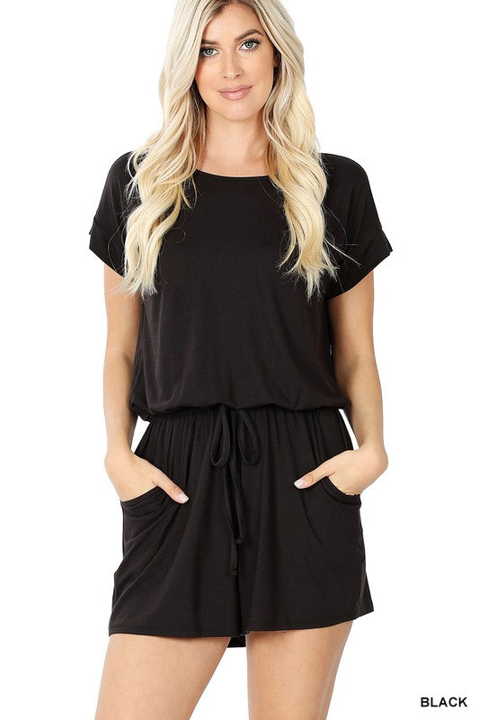 Round Neck Romper with Pockets: Small-XL
