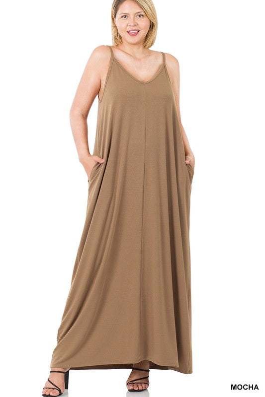 Cami Maxi Dress with Pockets: 1X-3X